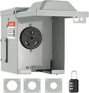 30A/50A RV Power Outlet Box Heavy-Duty Iron Casing with Rainforced Box Door&Password Lock Accessories for Camping Car Use(50A 14-50R)