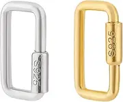 [AHANDMAKER] 2Pcs S925 Screw Carabiner Lock Clasps, Rectangle Necklace Clasp and Closure Jewelry Carabiner Charm Clasp Keychain Clip Hook Quick Link for Necklace Bracelet Jewelry Making