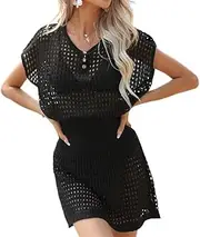 [Generic] Women's crochet mini bikini cover dress casual summer beach sleeveless short cover dress