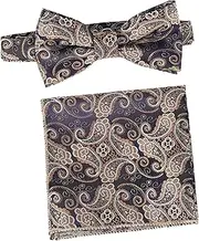 [TOGEVAL] Men's Bow Tie and Pocket Square Set Red Bow Tie Black Pocket Square Stylish Set for Men