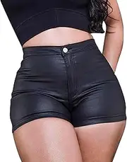 [Generic] Leather Shorts for Women High Waist Skinny Stretchy Short Sexy Faux Leather Micro Shorts