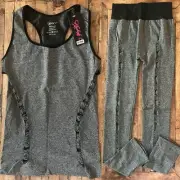 NEW 2pc Super Cute Leggings & Tank Set W/Sexy Cut-Outs! OS GREY Gray/Black NWT