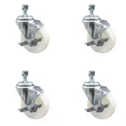 4 Inch SS Nylon Wheel Swivel 3/8 Inch Threaded Stem Caster Set Brake SCC