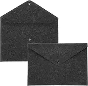 uxcell 2 Pcs Felt File Folders, A4 Envelope Folder File Document Storage Bag Portable File Folder Organizer Case with Button Closure for Office Business(Grey)