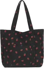 [Noilk] Strawberry Tote Bag With Zipper, Cute Corduroy Tote Bags For School, Large Work Bags For Women