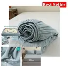 Breathable Stone Washed Linen Fitted Sheet - King Size, Dusty Blue, Soft Comfort