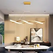Modern LED Pendant Light - Dimmable Hanging Lamp with Remote Control, Adjustable Height Wave Design Chandelier for Dining Room, Living Room, Kitchen, Office - Gold Finish, 100cm