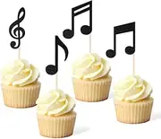 36Pcs Black Musical Notes Cupcake Toppers, Glitter Note Cupcake Picks For Rock Music Concerts, Themed Parties, And Birthdays Party Decorations, Edible Cake Toppers