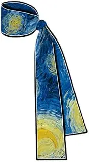 [Dobovova] Women's Van Gogh Oil Painting HairBand Long Ribbon Mini Scarf Fashion Decorative Strap of Handbag