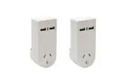 2PK Moki Power Socket w Dual USB-A Compact Travel Adaptor Wall Charger White