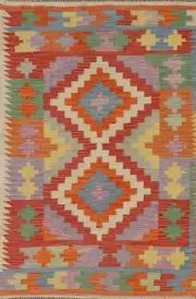 South Western Kilim Oriental Wool Foyer Rug 3x5 Flat weave Reversible Carpet