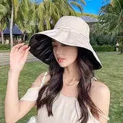 [Ling88] Women Foldable Sun Hat Quick Dry Vinyl Hat Women's Spring and Summer Wearing Rope Sun Hat Sunscreen Fisherman Hat Travel Sun Hat All-Match Big Brim Women's Sun Hat,Khaki
