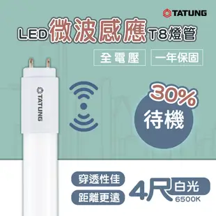 【大同】LED 節能省電 雷達微波感應玻璃燈 T8高光效燈管 16W 4尺 待機30% 全電壓 白光 (5折)