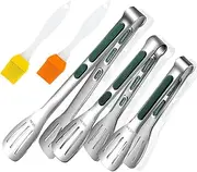 Barbecue Tongs Set of 3, Stainless Steel Cooking Tongs 7'',9'' and 12'' Sturdy Resistant Food Serving Tongs, Non-Slip Grip Kitchen Buffet Tongs for BBQ Baking Ice Salad Oven Air Fryer