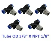 Branch Tee Male Swivel Connector Tube OD 3/8" X NPT 1/8" Quick Release 5 Pieces