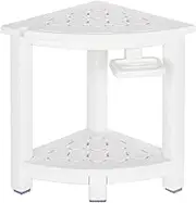 NALONE Corner Shower Stool, HDPE Shower Bench for Inside Shower, Small Shower Chair Seat for Shaving Legs with Storage Shelf, Soap Box and No-Slip Feet (White)