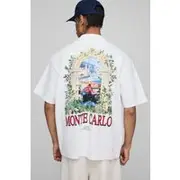 Mens White Oversized Extended Neck Man Monte Carlo Printed T-Shirt