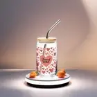 16 oz(473ml) Can-Shaped Glass with Lid & Straw | Power of Love Design