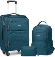 LARVENDER Softside Carry On Luggage 3 3 Piece Set (20/BP/TB), Blue 20 inch