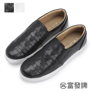 【FUFA Shoes 富發牌】編織格紋男款懶人鞋-黑/白 2BK99(男鞋/男懶人鞋/小白鞋/通勤鞋)