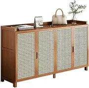 Bamboo Slim Shoe Cabinet, 6-Layer Shoe Rack, Storage Cabinet with Breathable Rattan Doors, Shoe Organizer for Sneakers/Sandals/Slippers