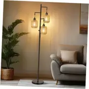 Dimmable Boho Floor Lamp - 3 Light Farmhouse Rattan Floor Lamp for Living