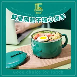 【餐廚用品】304不鏽鋼小恐龍造型附蓋泡麵碗-900ML(露營 餐盒 隔熱碗 便當盒 保鮮盒 環保餐碗 雙層保溫)