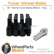 Wheel Bolts (16) Tuner Black for Renault Clio [Mk2] 98-12 on Aftermarket Wheels