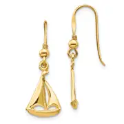 14K Yellow Gold Sailboat Shepherd Hook Earrings