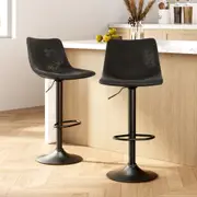 2x Artiss Bar Stools Vintage Leather Swivel Gas Lift Black