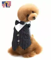 Tie Tuxedo Wedding Bow Pet Clothes Dog Strips Shirt Suit Dress Halloween Costume