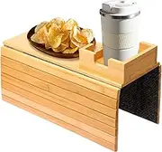 Couch Cup Holder Tray Wooden Non Slip Sofa Arm Tray Table Portable Sofa Snack Holder Armrest Organizer for Snacks Phone TV Remote Cups