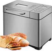 Automatic Bread Maker, 2.2LB Stainless Steel Bread Machine with Nuts Dispenser, 3 Crust Colors & 3 Loaf Sizes, Touch Panel, 15 H Delay Timer, 60 Minutes Keep Warm, for Bread, Yogurt, Dough Make, Jam