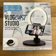 Merkury Vlog Cast Studio - Foldable Phone Stand - With LED Ring Light - NEW