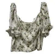 NWT Abercrombie & Fitch Puff Sleeve Square Neck Floral Leaf Print Top Size XL