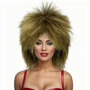 Blonde Curly Wig Mullet Blonde Brown Wig with Dark Roots 70s 80s Rocker Wig Two Tone Layered Wig Cosplay Costume Wigs Women Men (Blonde Spiky Wig) Halloween Wi
