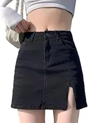[WQXYSS] Bloomy Skorts,Bloomy Jean Skorts for Women,High Waisted Stretchy Denim Side Split Mini Skirt