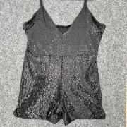 Black Milk Playsuit Womens Size XXL Romper Sparkle Black Sequin Limited BNWT