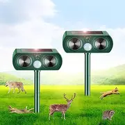 2 Pack Solar Ultrasonic Animal Repeller 2025 Waterproof Deer Repellent Devices Flashing Light Deterrent for Deer, Rabbits, Raccoons, Dogs, Cats,Rodents, Skunks, Squirrels, Yard Garden Outdoor