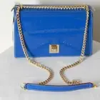 ARCADIA Genuine Patent Leather Flap Chain Crossbody Bag Sapphire Blue Italy NWT