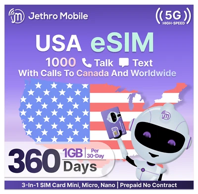 $7.10/Mo Jethro Mobile Prepaid Phone Plan: 1GB Data, 1000 Talk & Text eSIM