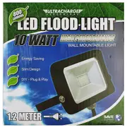 Ultracharge 10W LED Floodlight Cool White Wall Mounted Outdoor Flood Light BLK