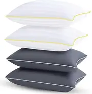 Bed Pillows for Sleeping - Pillows Queen Size Set of 4 Cooling Hotel Quality Quality with Premium Soft Down Alternative Fill for Back, Stomach or Side Sleepers (2 White & 2 Grey)