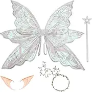 Fairy Wings for Girls,Yarn Lightweight Butterfly Wings - Butterfly Fairy Halloween Costume with Ears and Headband for Photography Props Stage Performance