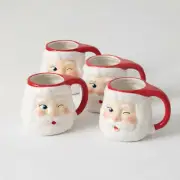 Set/4 4" Sullivans Tradt'l Winking Santa Face Mugs Retro Vntg Christmas Decor