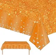2pcs OrangeTable Cloth Party Disposable Tablecloths,137 x274cm Shiny Glitter Diamond Orange Party Rectangular Dining Table Cover for Birthday,Halloween,Thanksgiving,Harvest Festival Autumn Table Décor