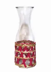 Woven Straw Wrapped Carafe Decanter Pitcher Clear Glass