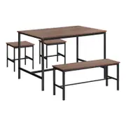 Oikiture 4PCS Dining sets Industrial Dining Table with Benches Natural