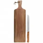 Gibson Elite 2 Piece Acacia Wood Serving Board And Bread Knife Set In Brown