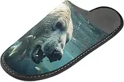 [PDZRMY] Polar Bear Swimming Water Men’s Women’s Memory Foam Scuff Slippers Indoor Outdoor Slippers Size 4-5